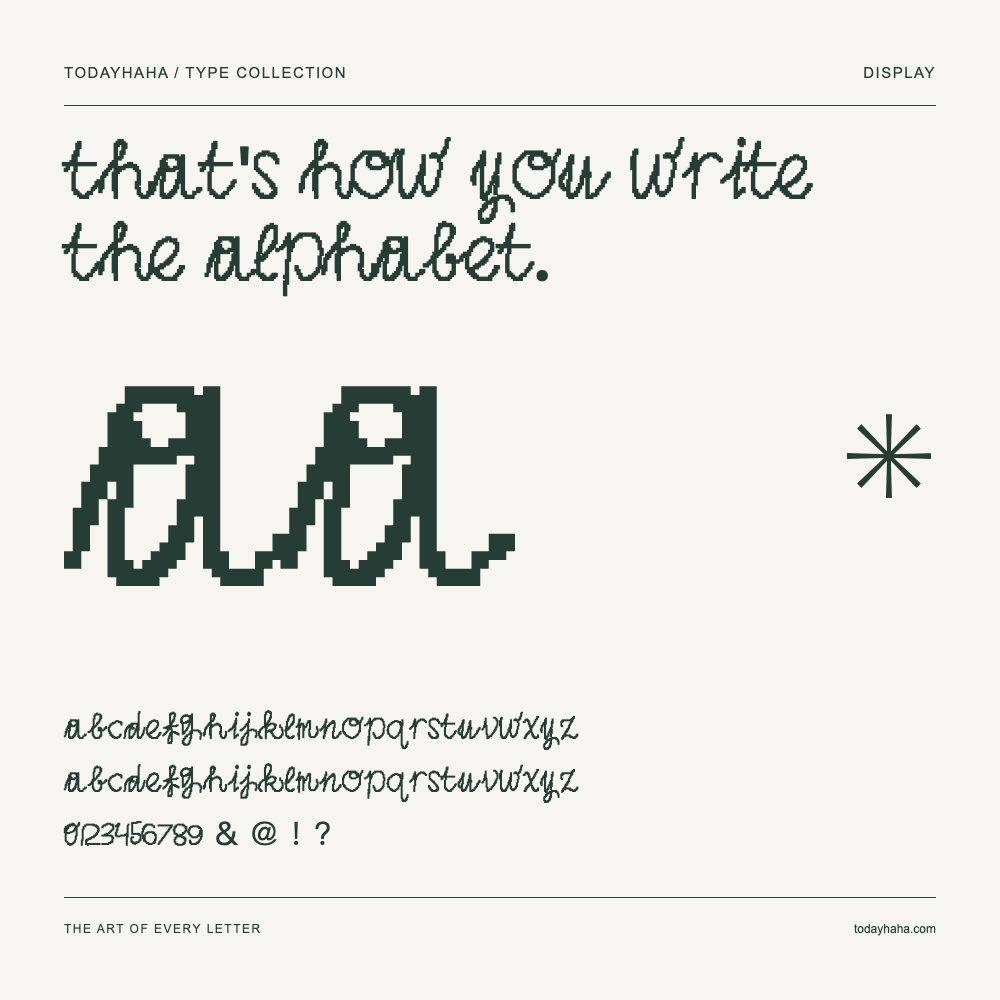 That's how you write the alphabet. — Schriftmuster mit Großbuchstaben, Kleinbuchstaben und Ziffern