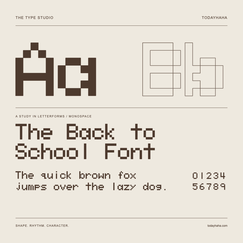 The Back to School Font — 字形展示：示例句子与数字