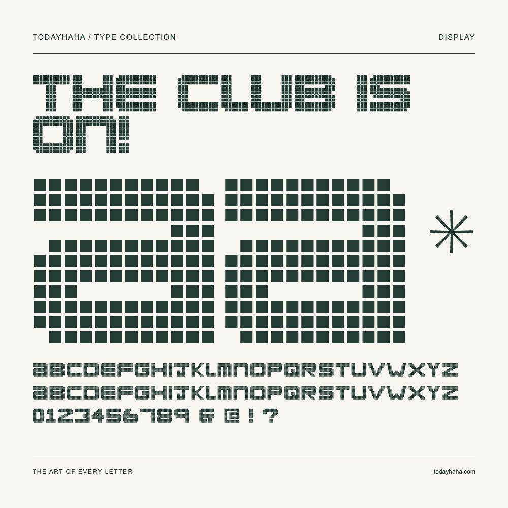 The Club Is On! — Schriftmuster mit Großbuchstaben, Kleinbuchstaben und Ziffern