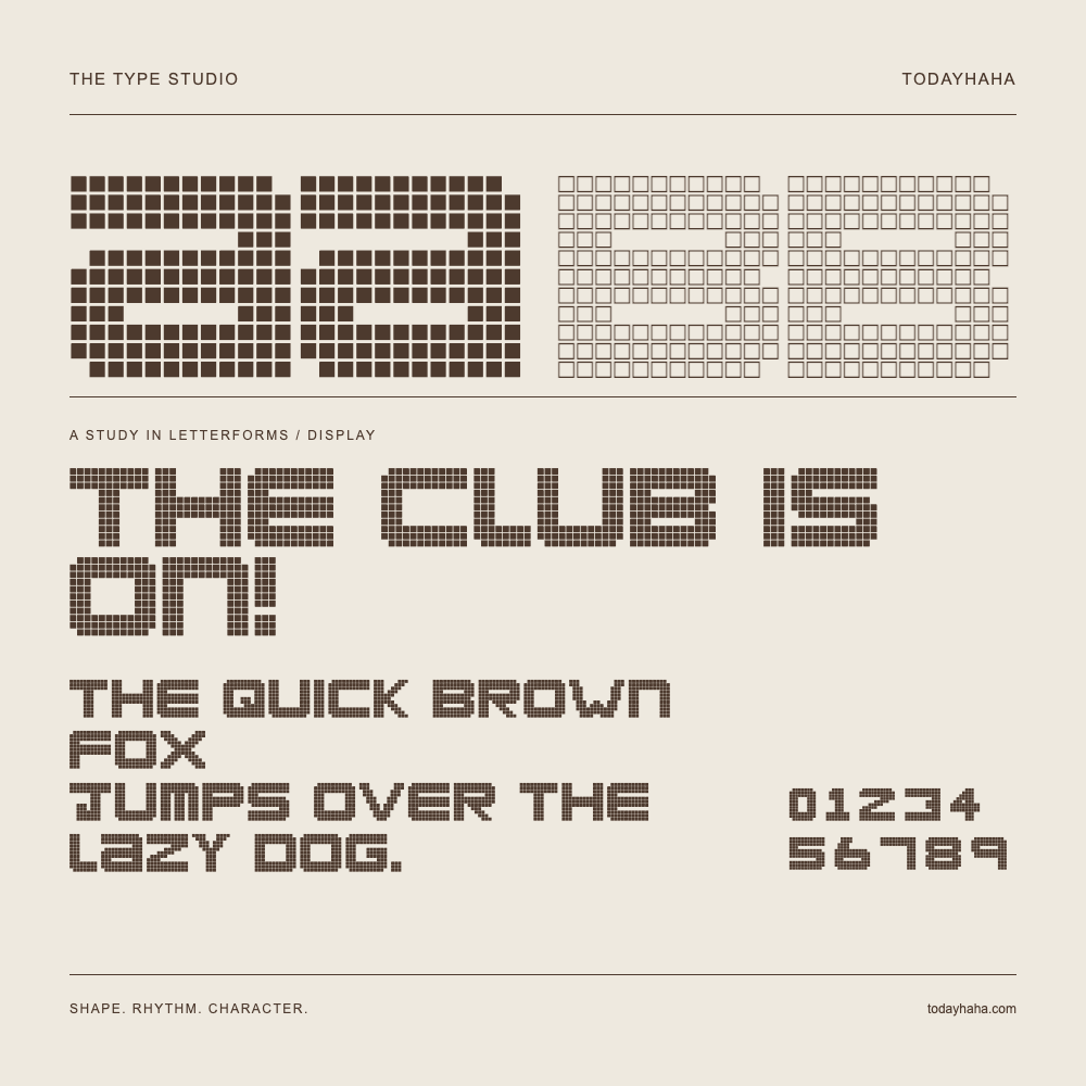 The Club Is On! — Buchstabenstudie mit Beispielsatz und Ziffern