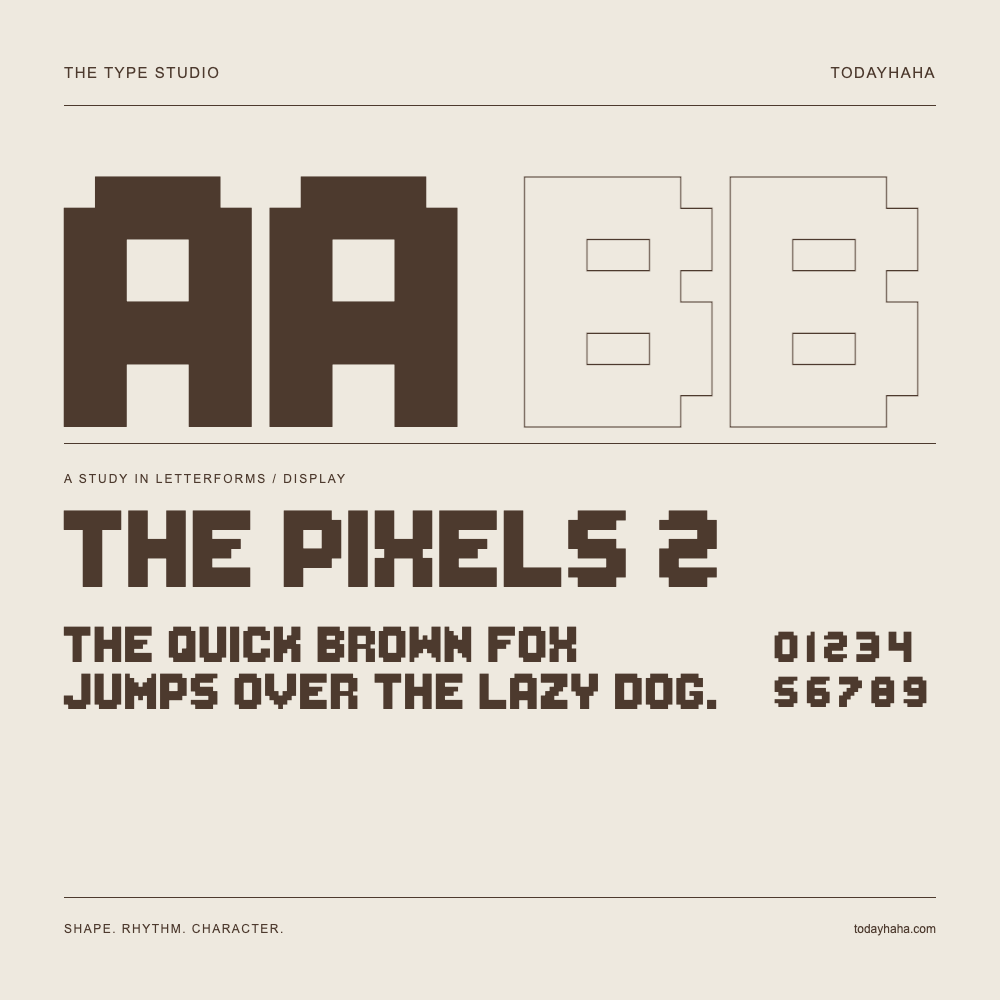 The Pixels 2 — Buchstabenstudie mit Beispielsatz und Ziffern