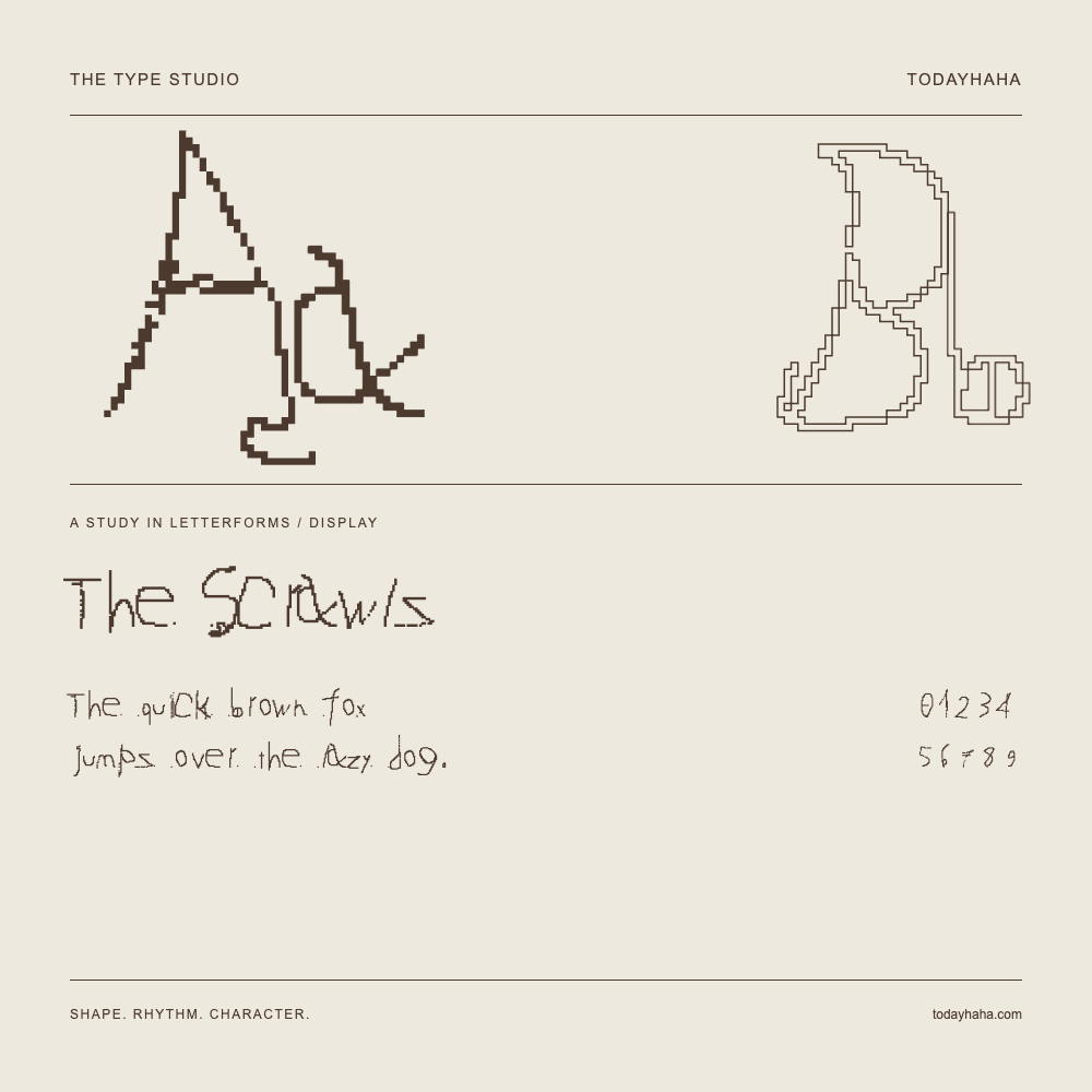 The Scrawls — Buchstabenstudie mit Beispielsatz und Ziffern
