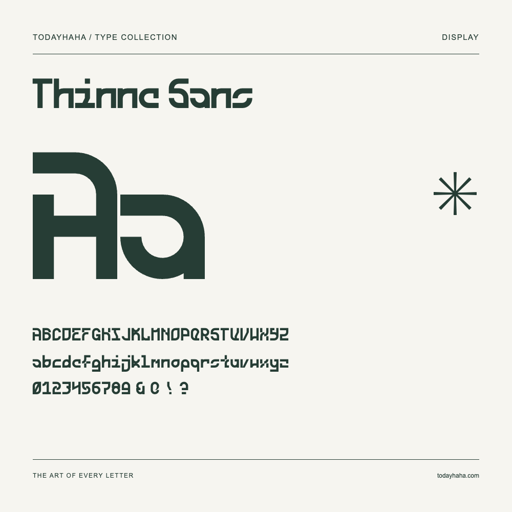 Thinne Sans — Muestra de mayúsculas, minúsculas y números