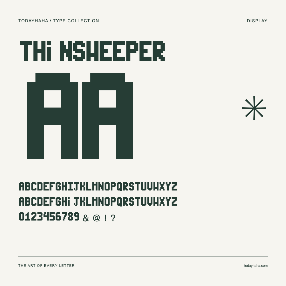 Thinsweeper — Font specimen with uppercase and lowercase letters and numbers