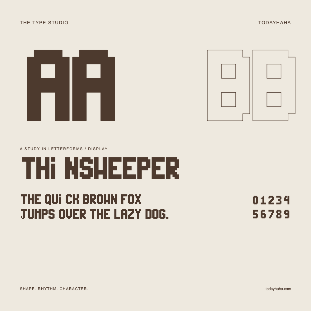 Thinsweeper — Letterform study with sample sentence and numbers