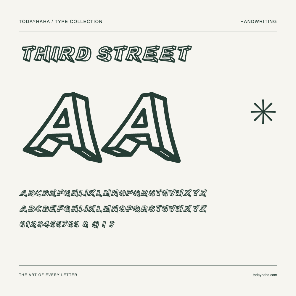 Third Street — Schriftmuster mit Großbuchstaben, Kleinbuchstaben und Ziffern