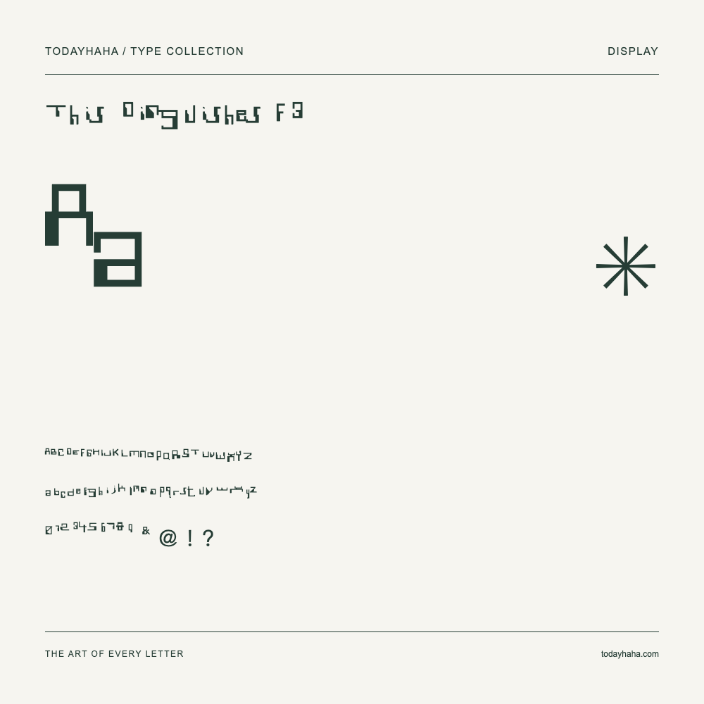 This Dinguishes F3 — Font specimen with uppercase and lowercase letters and numbers