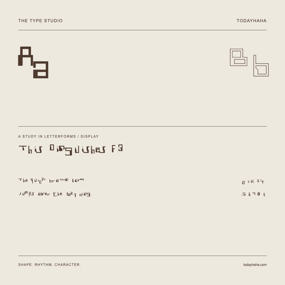 This Dinguishes F3 — Letterform study with sample sentence and numbers