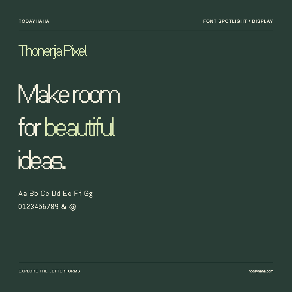 Thonerija Pixel — Poster tipografico con testo di esempio