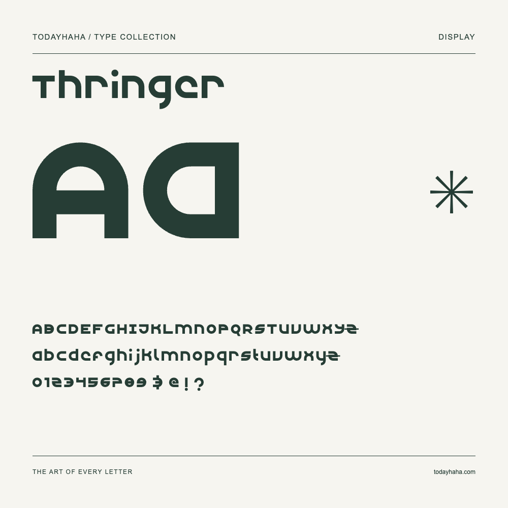 Thringer — Schriftmuster mit Großbuchstaben, Kleinbuchstaben und Ziffern