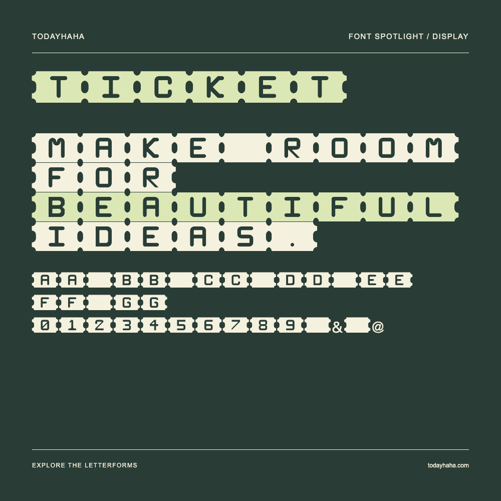 Ticket — Póster tipográfico con texto de muestra