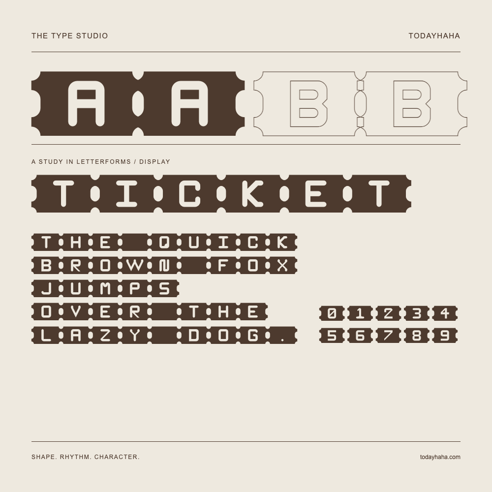 Ticket — Estudio de letras con una frase y números