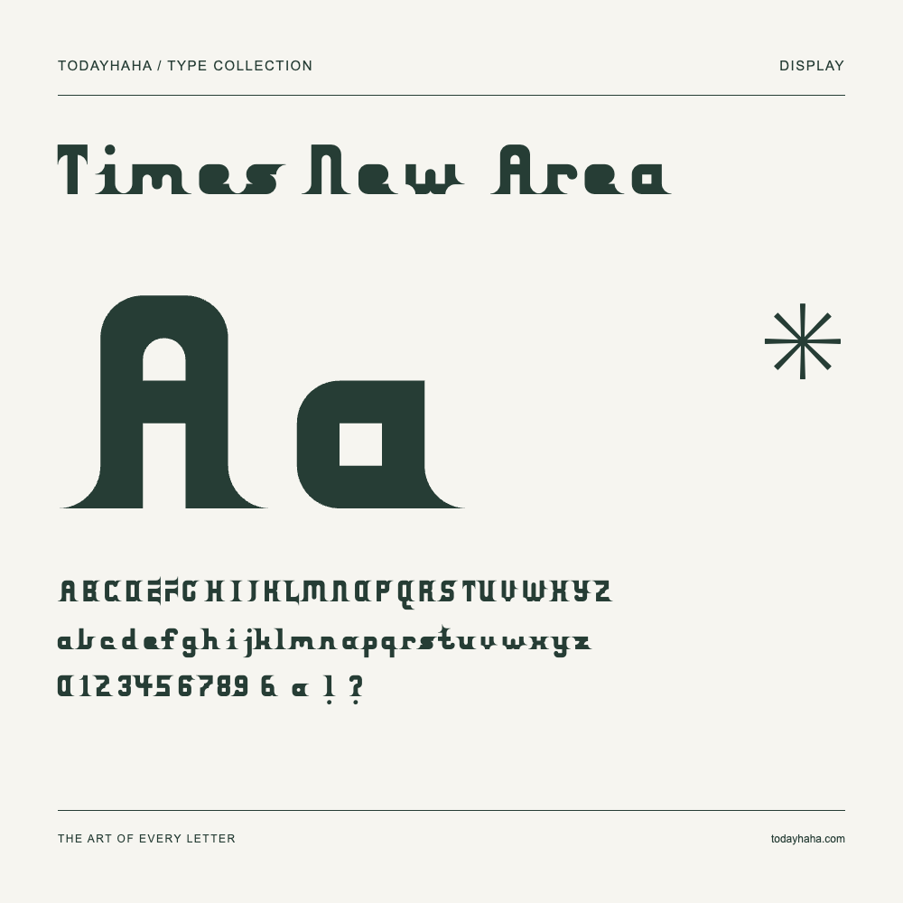 Times New Area — Font specimen with uppercase and lowercase letters and numbers