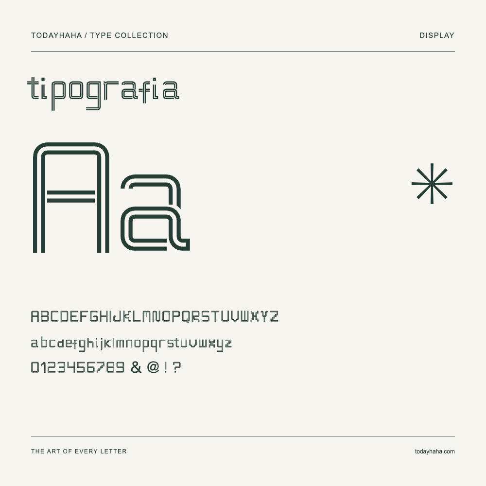 tipografia — Schriftmuster mit Großbuchstaben, Kleinbuchstaben und Ziffern