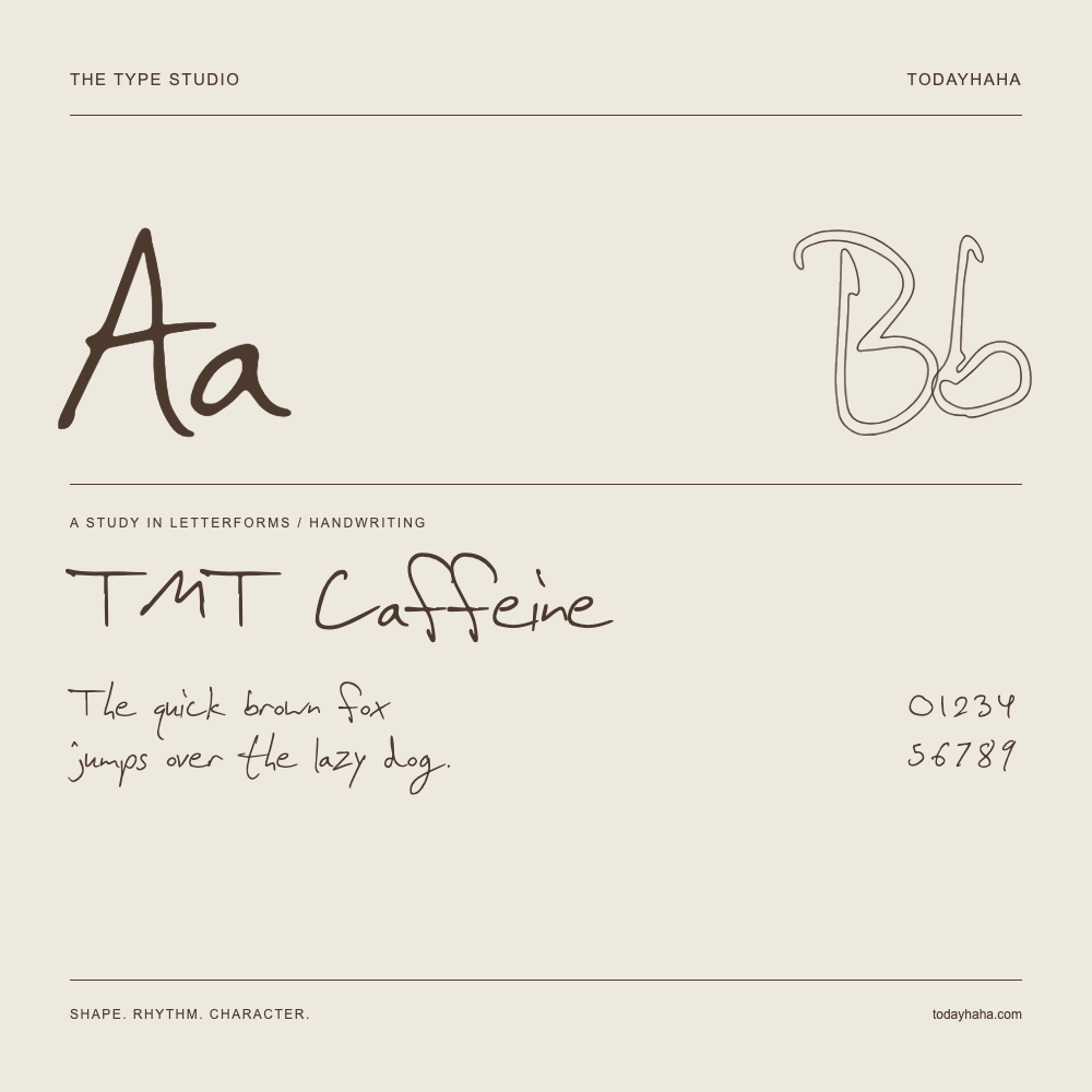 TMT Caffeine — Buchstabenstudie mit Beispielsatz und Ziffern