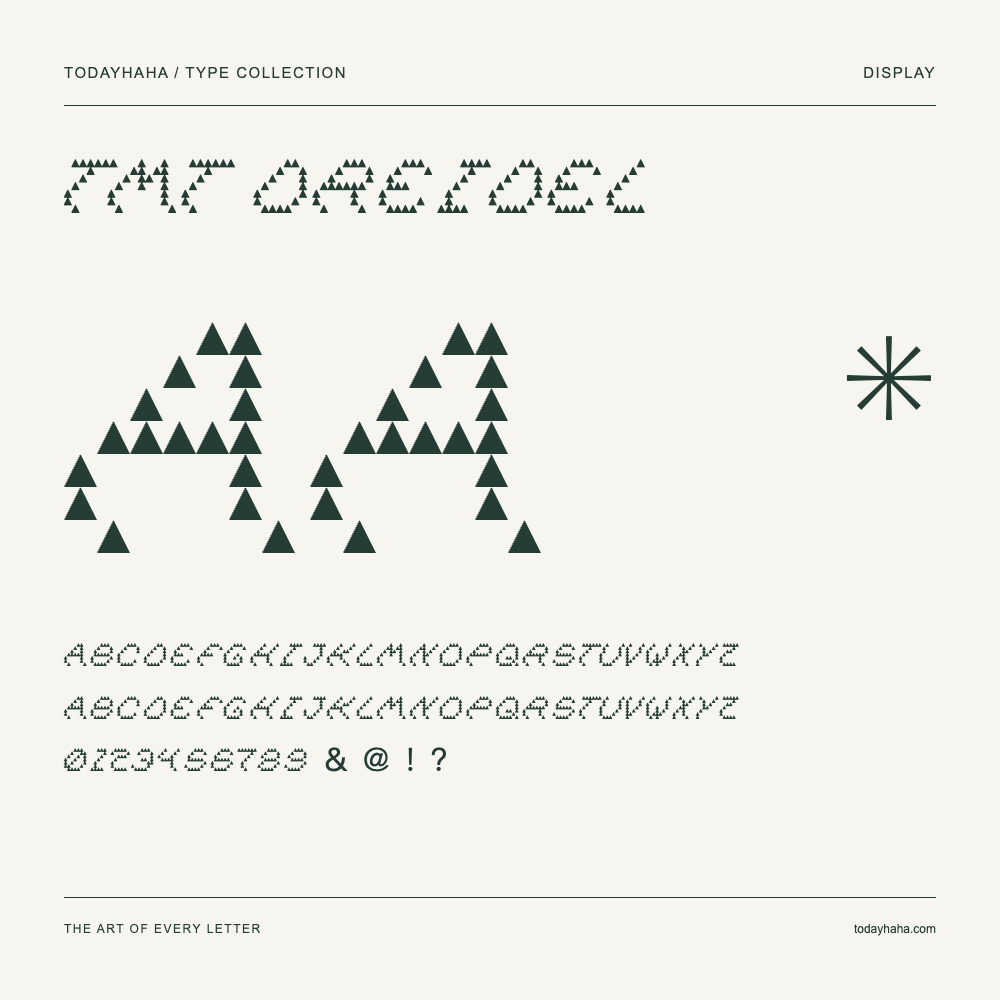 TMT Dreidel — Font specimen with uppercase and lowercase letters and numbers