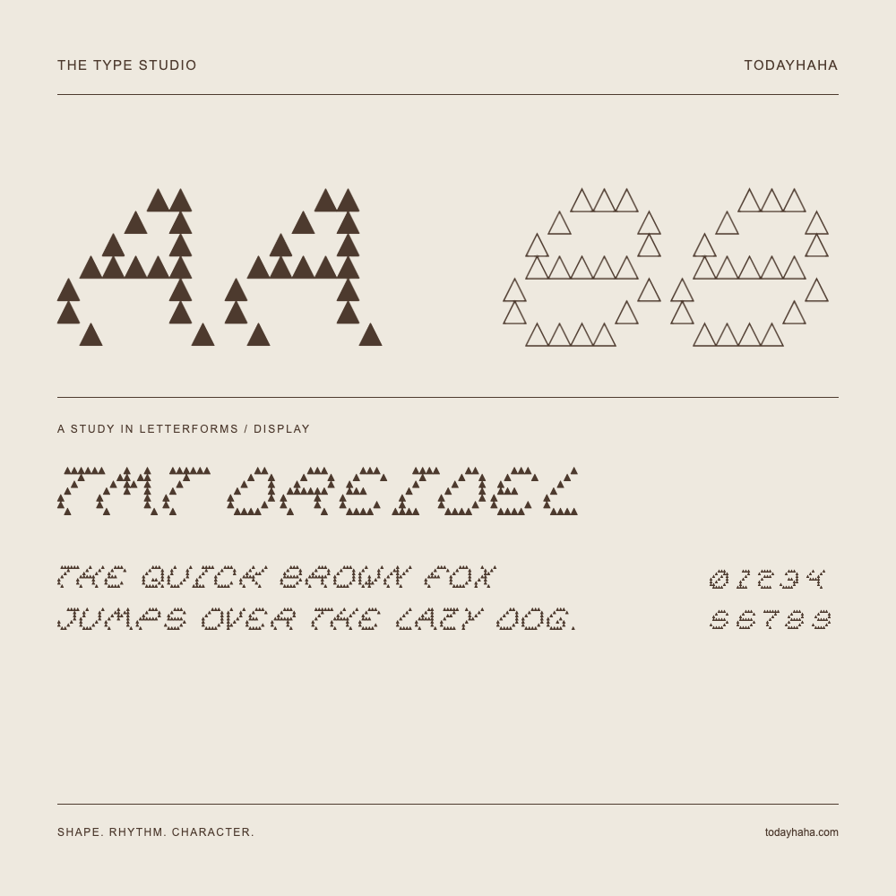 TMT Dreidel — Letterform study with sample sentence and numbers