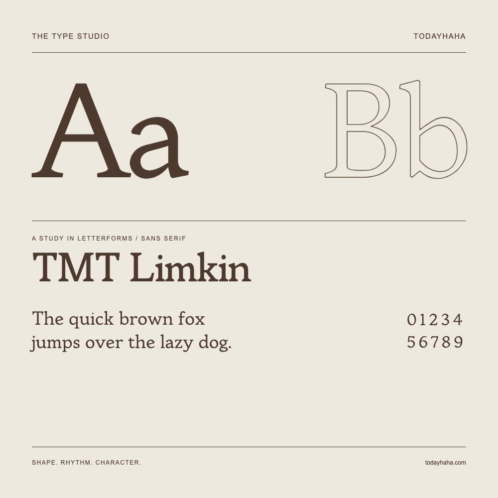 TMT Limkin — Buchstabenstudie mit Beispielsatz und Ziffern