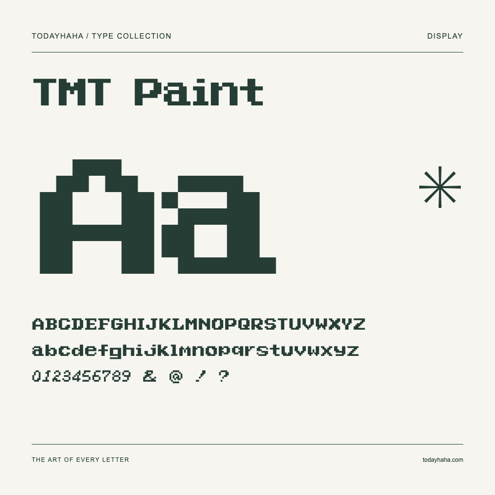 TMT Paint — Schriftmuster mit Großbuchstaben, Kleinbuchstaben und Ziffern