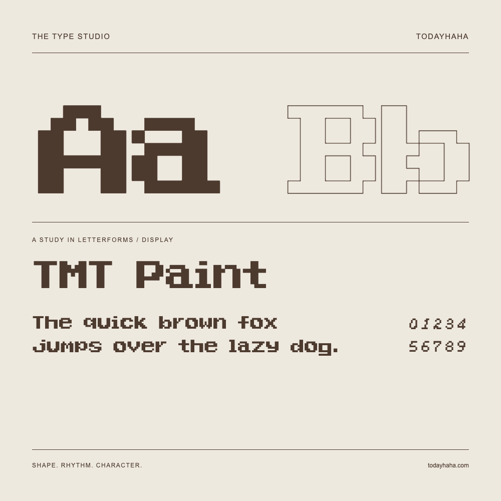 TMT Paint — Buchstabenstudie mit Beispielsatz und Ziffern