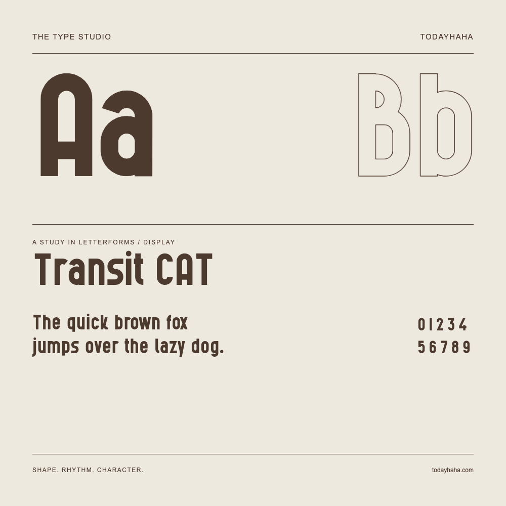 Transit CAT — Estudio de letras con una frase y números