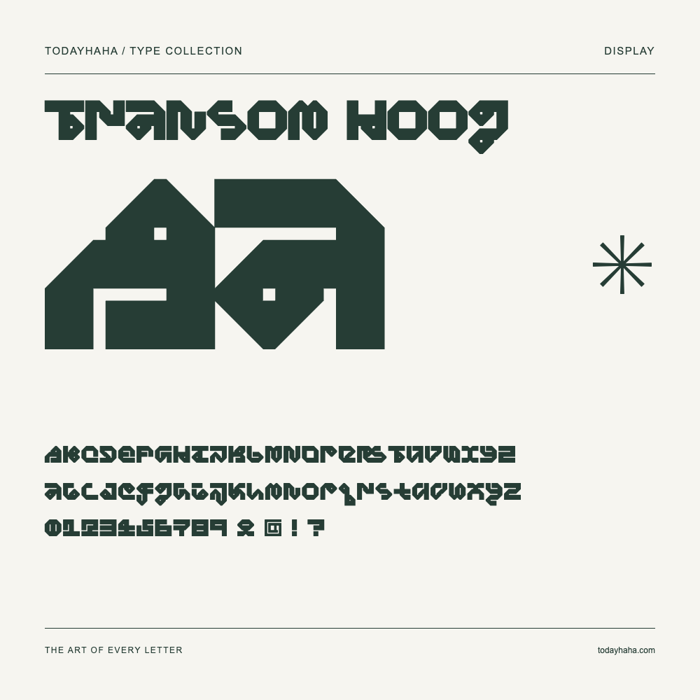 Transom Hoog — Muestra de mayúsculas, minúsculas y números