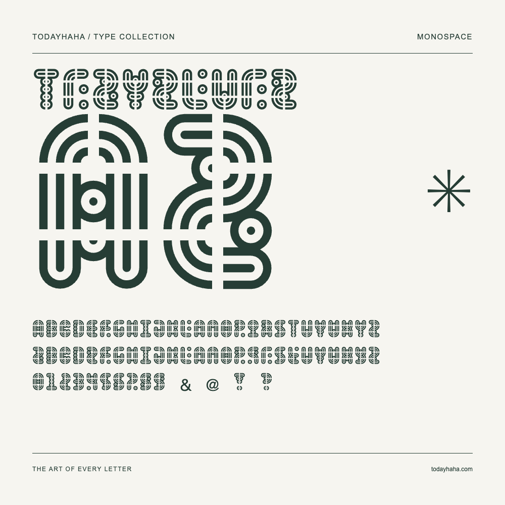 Travelure — Spécimen avec majuscules, minuscules et chiffres