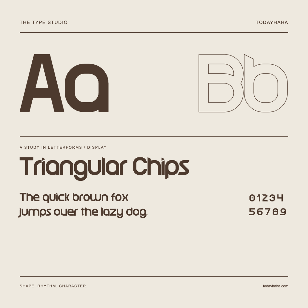 Triangular Chips — Buchstabenstudie mit Beispielsatz und Ziffern