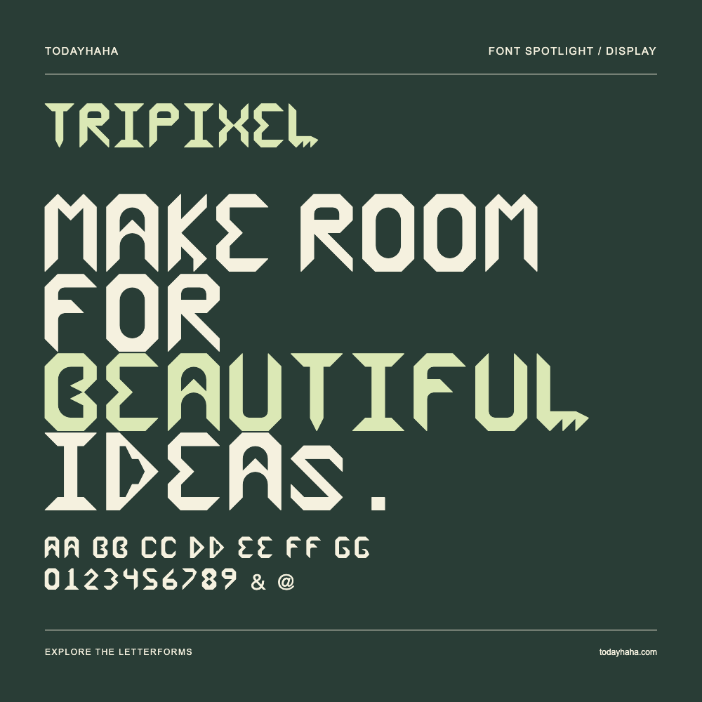 TriPixel — Affiche typographique avec exemple de texte