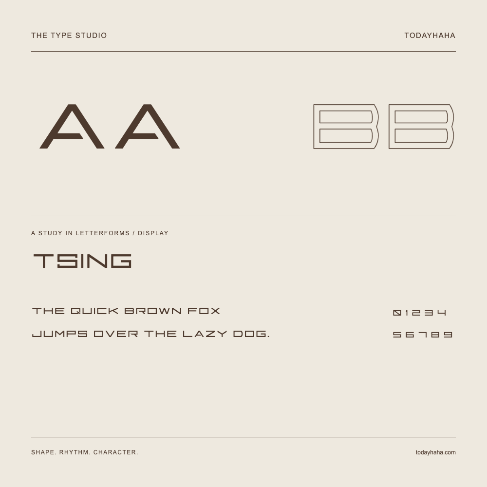 Tsing — Buchstabenstudie mit Beispielsatz und Ziffern