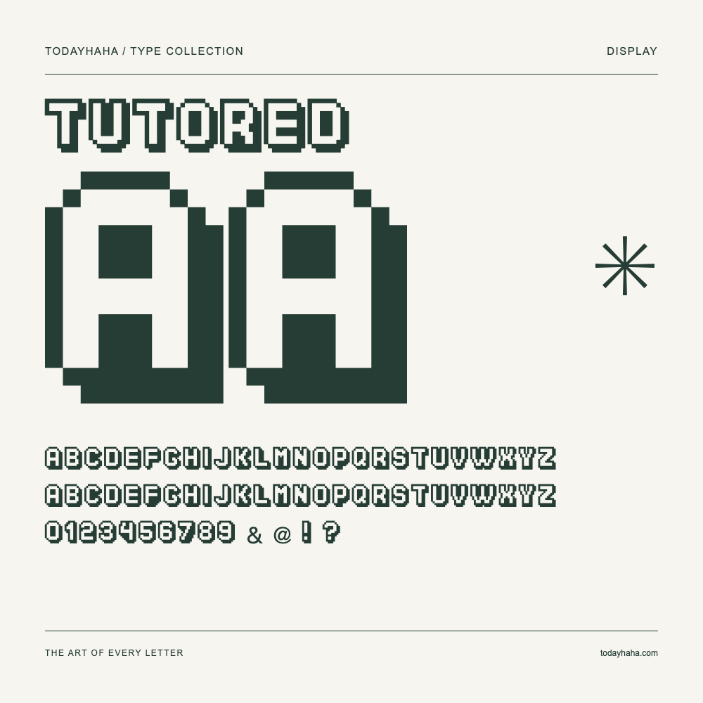 Tutored — Schriftmuster mit Großbuchstaben, Kleinbuchstaben und Ziffern