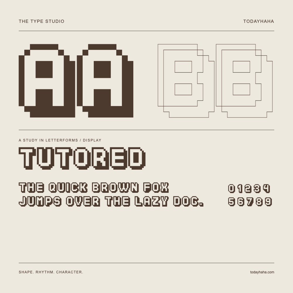 Tutored — Buchstabenstudie mit Beispielsatz und Ziffern