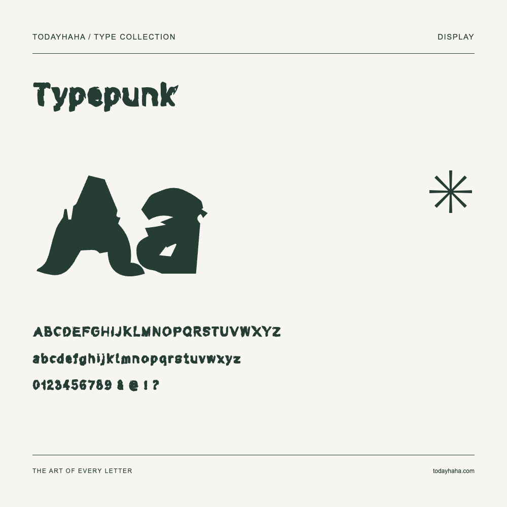 Typepunk — Schriftmuster mit Großbuchstaben, Kleinbuchstaben und Ziffern
