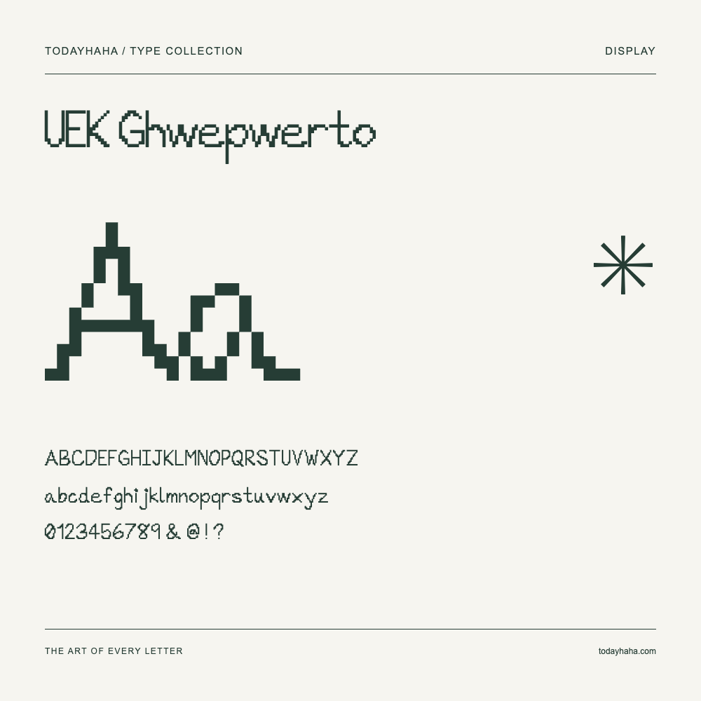 UEK Ghwepwerto — Muestra de mayúsculas, minúsculas y números