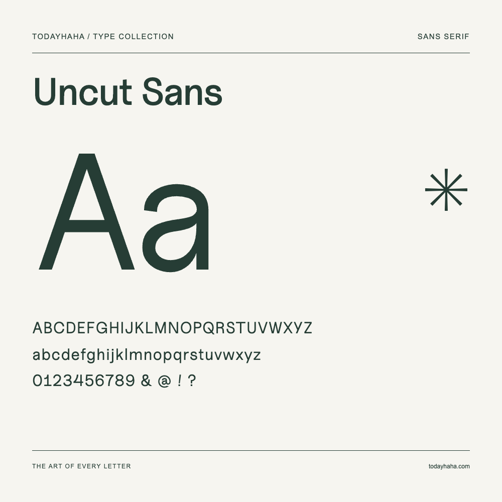 Uncut Sans — Schriftmuster mit Großbuchstaben, Kleinbuchstaben und Ziffern