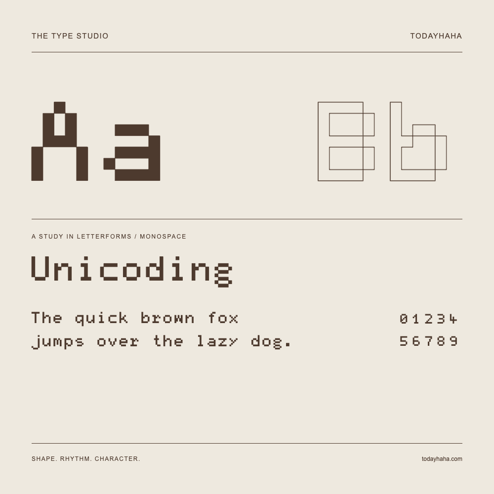 Unicoding — Studio delle lettere con frase e numeri