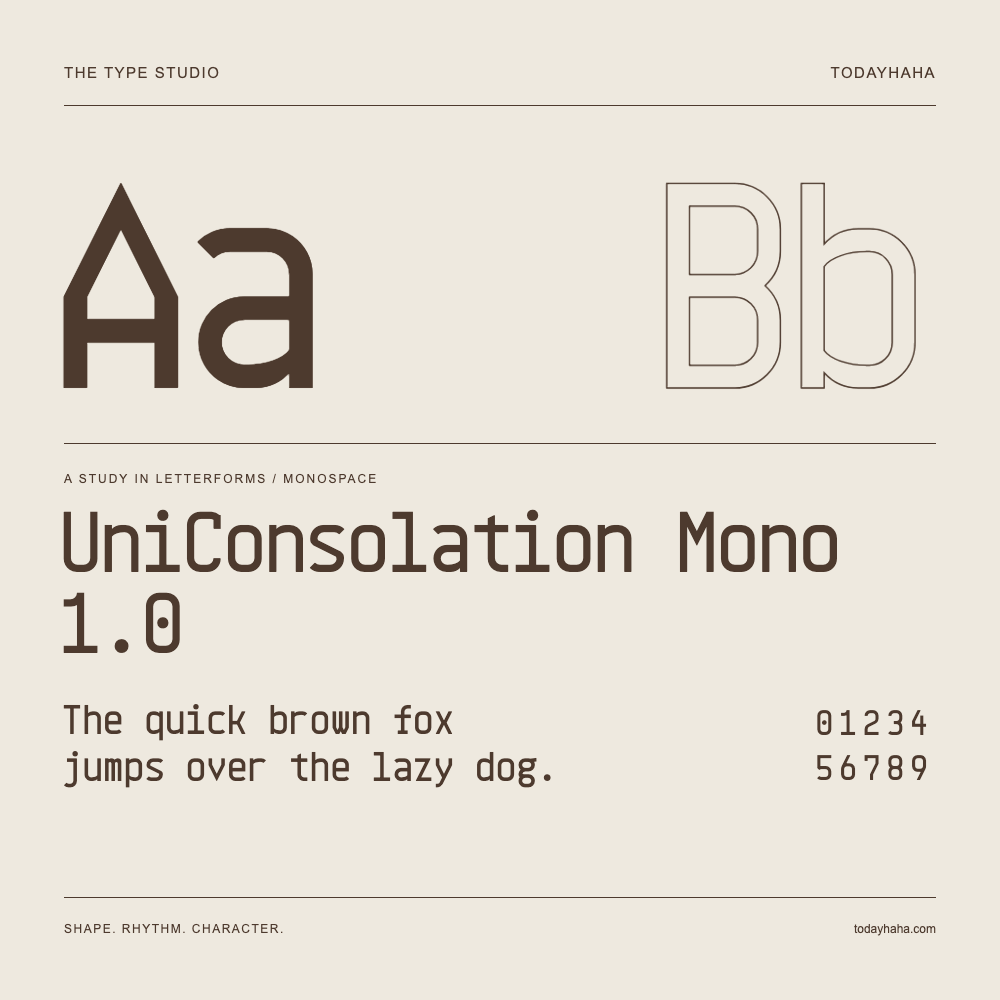 UniConsolation Mono 1.0 — Étude des lettres avec une phrase et des chiffres