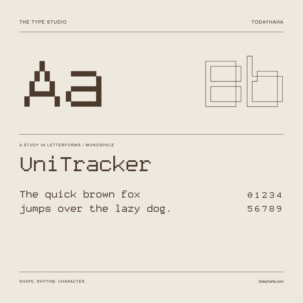 UniTracker — Buchstabenstudie mit Beispielsatz und Ziffern