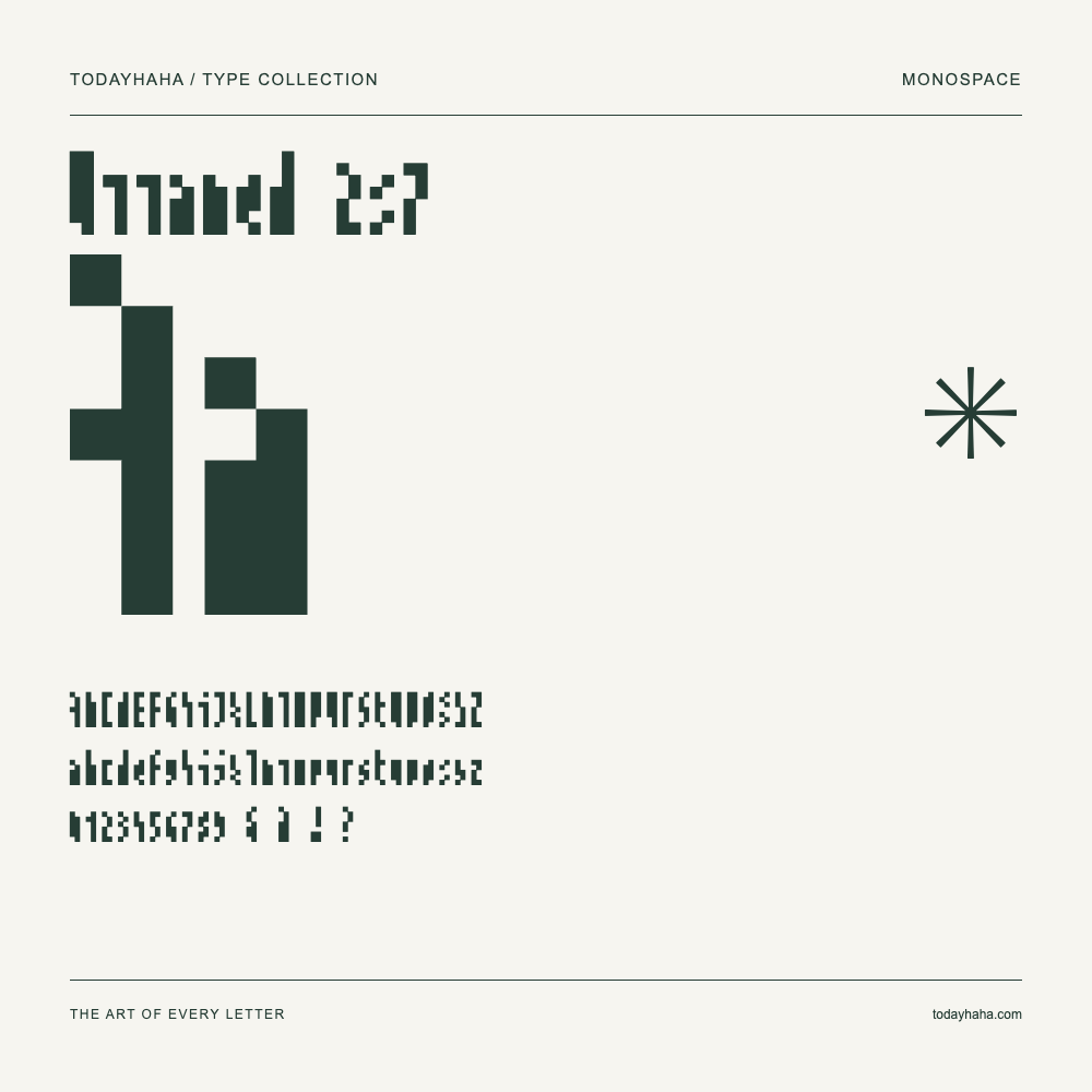Unnamed 2x7 — Spécimen avec majuscules, minuscules et chiffres