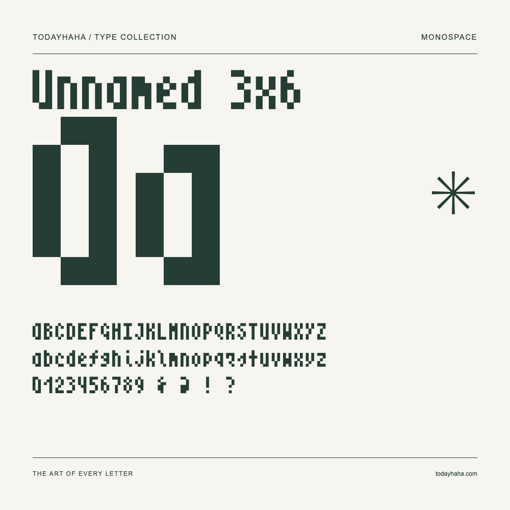 Unnamed 3x6 — Font specimen with uppercase and lowercase letters and numbers
