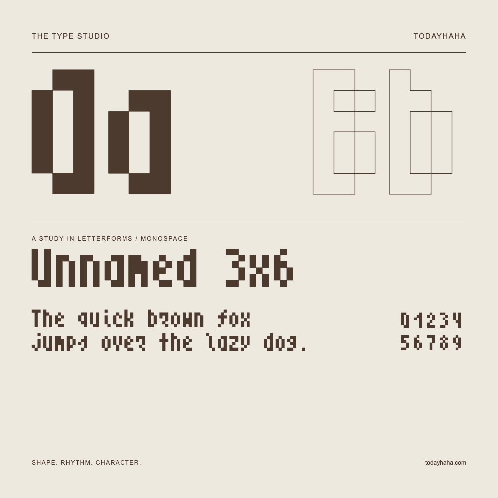 Unnamed 3x6 — Letterform study with sample sentence and numbers