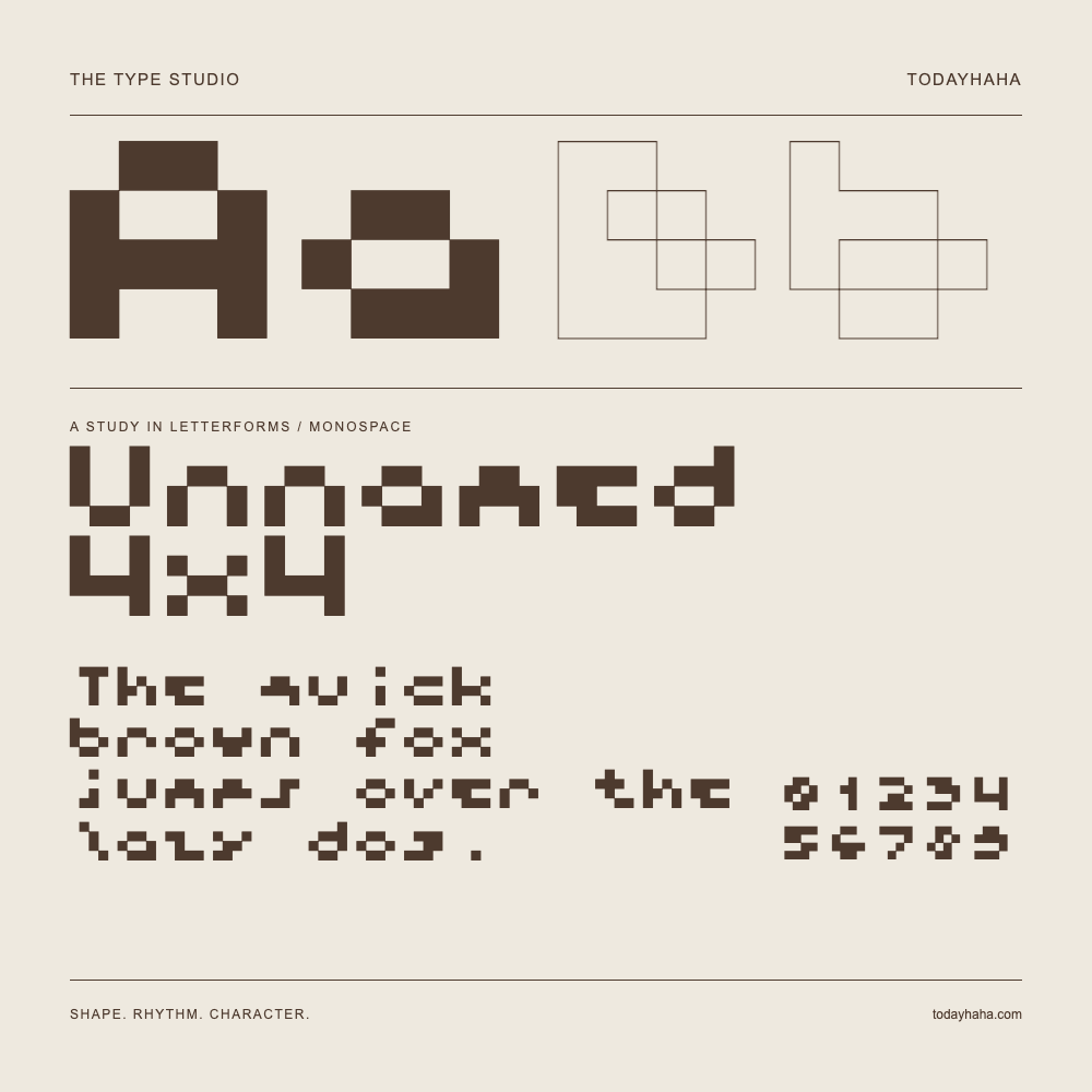 Unnamed 4x4 — Letterform study with sample sentence and numbers