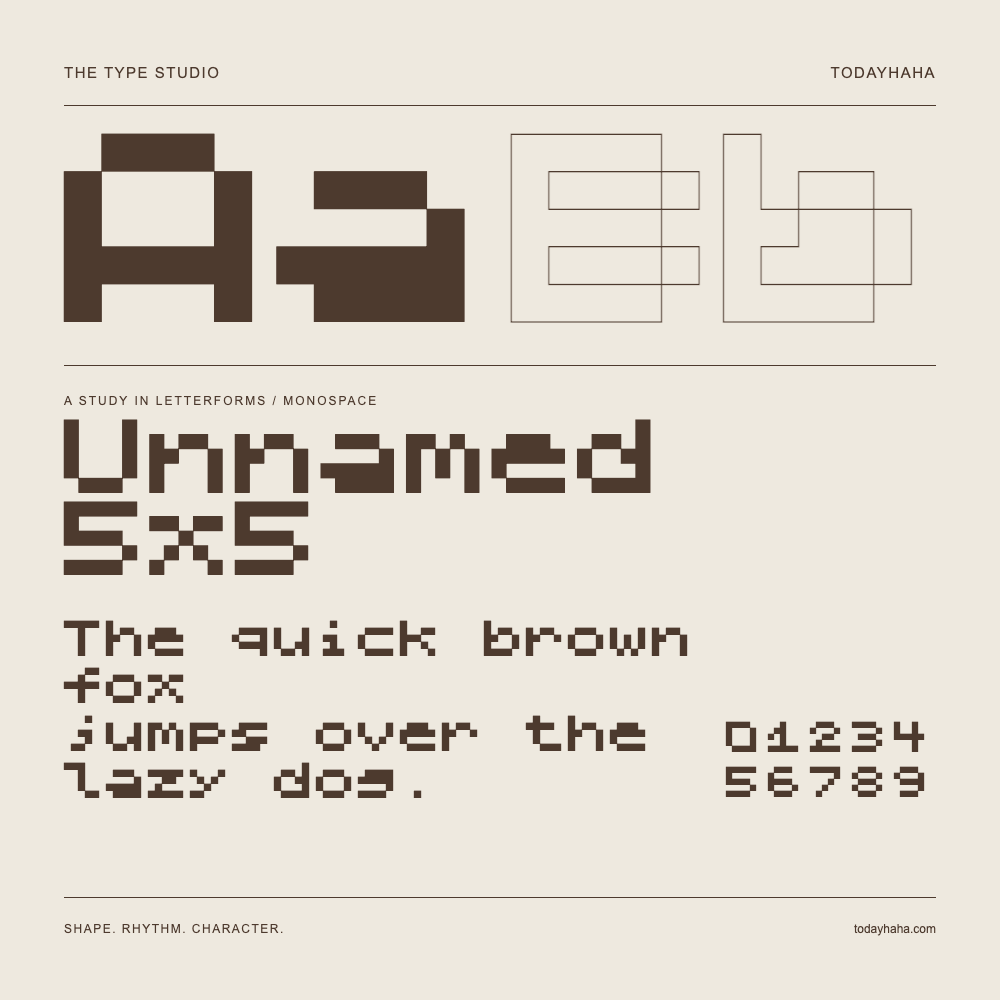 Unnamed 5x5 — Letterform study with sample sentence and numbers