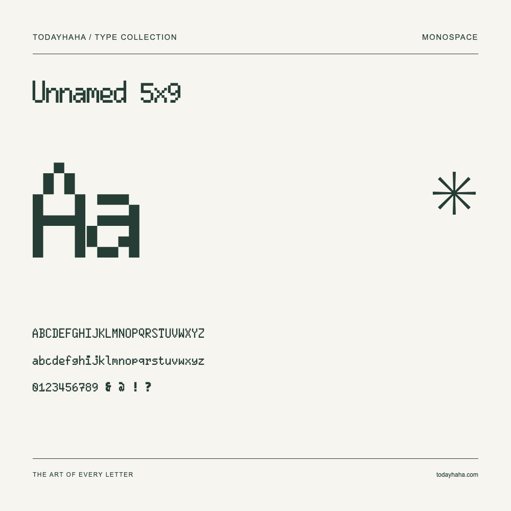 Unnamed 5x9 — Font specimen with uppercase and lowercase letters and numbers