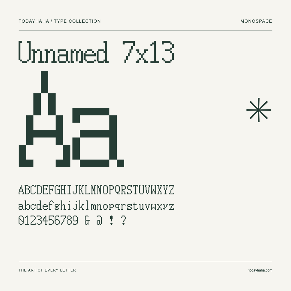 Unnamed 7x13 — Schriftmuster mit Großbuchstaben, Kleinbuchstaben und Ziffern