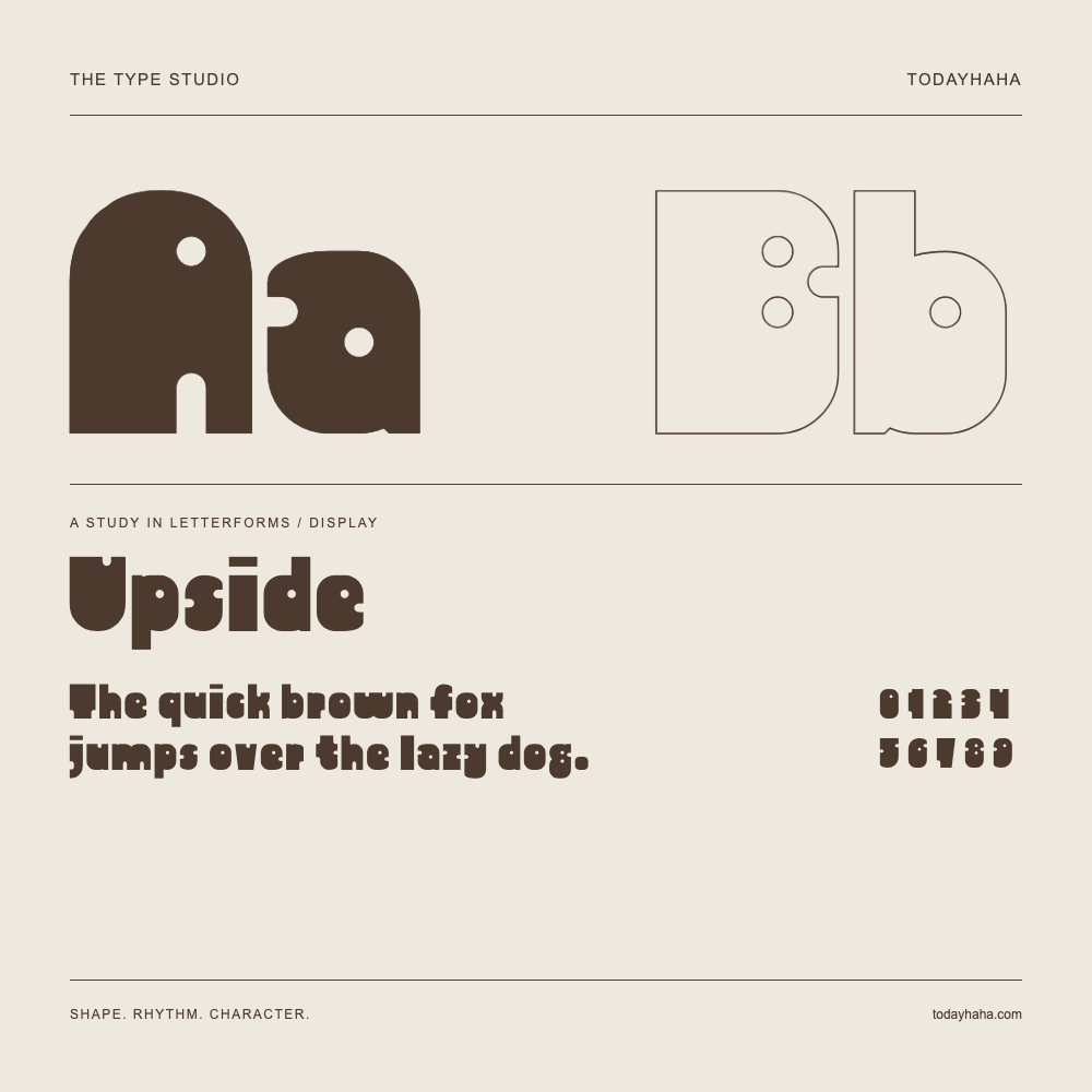 Upside — Buchstabenstudie mit Beispielsatz und Ziffern