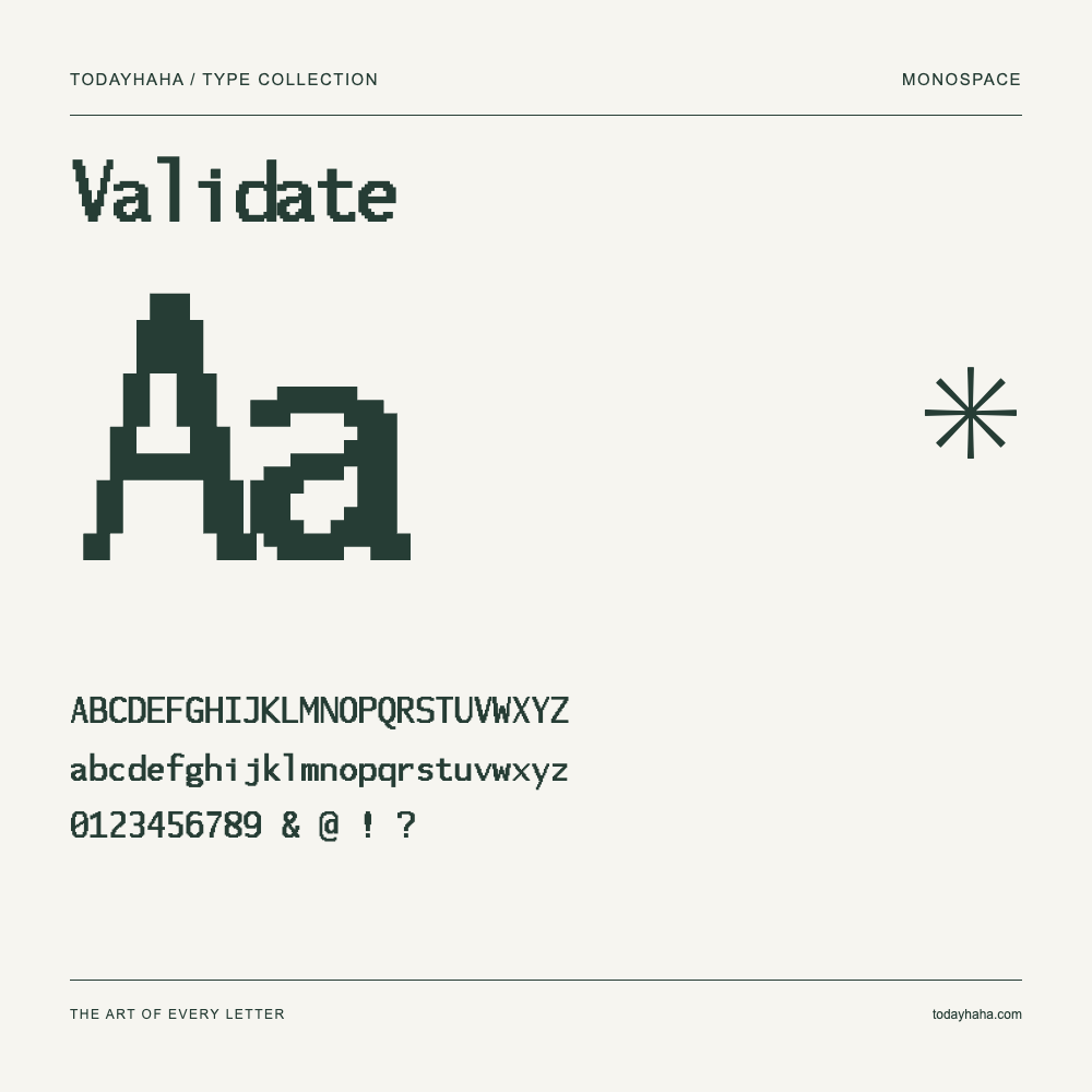 Validate — Schriftmuster mit Großbuchstaben, Kleinbuchstaben und Ziffern