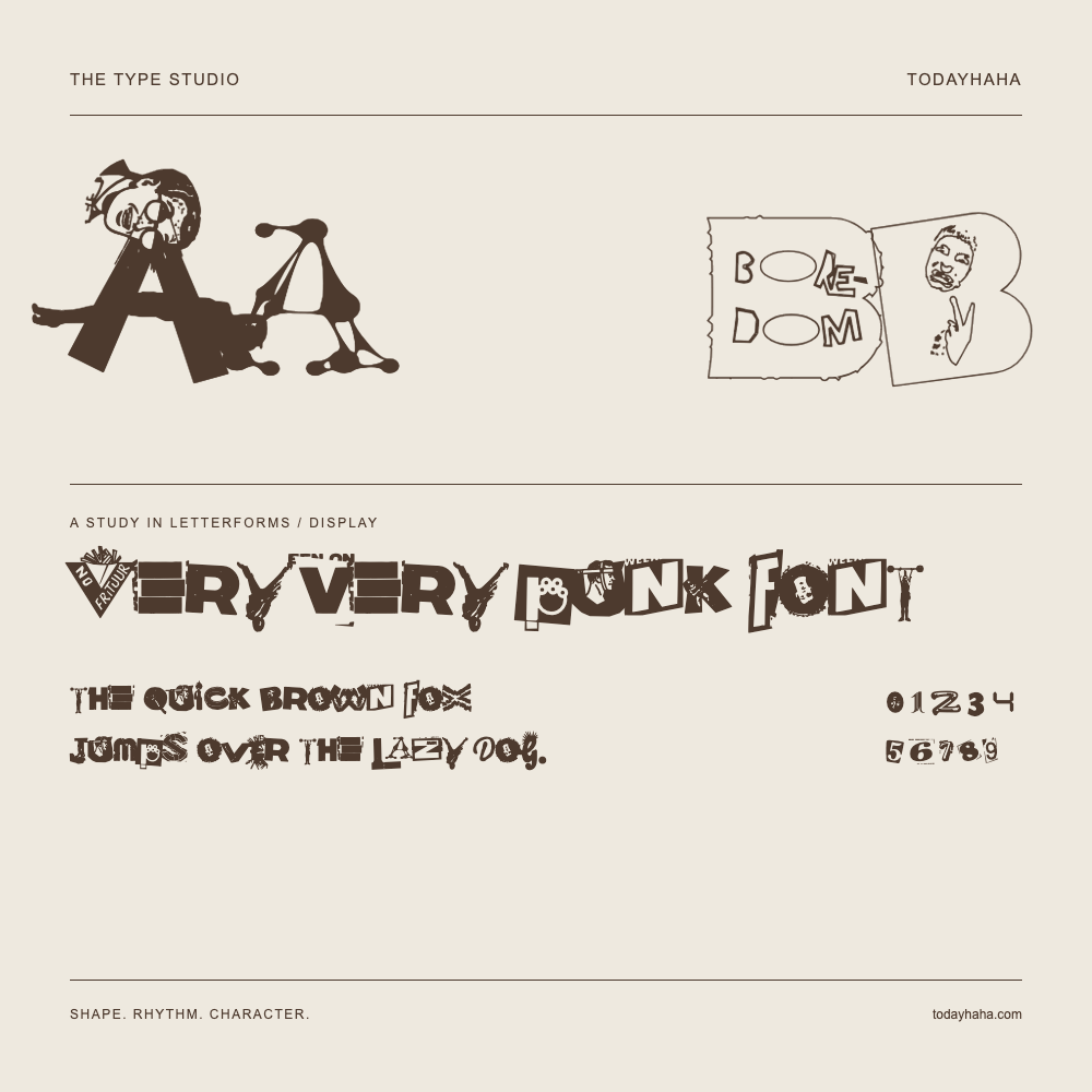 Very very punk font — Letterform study with sample sentence and numbers