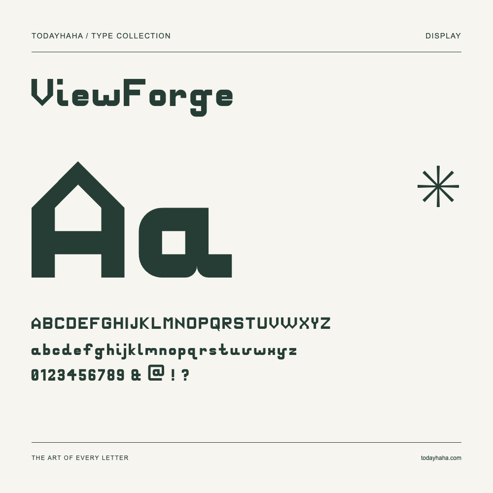 ViewForge — Schriftmuster mit Großbuchstaben, Kleinbuchstaben und Ziffern