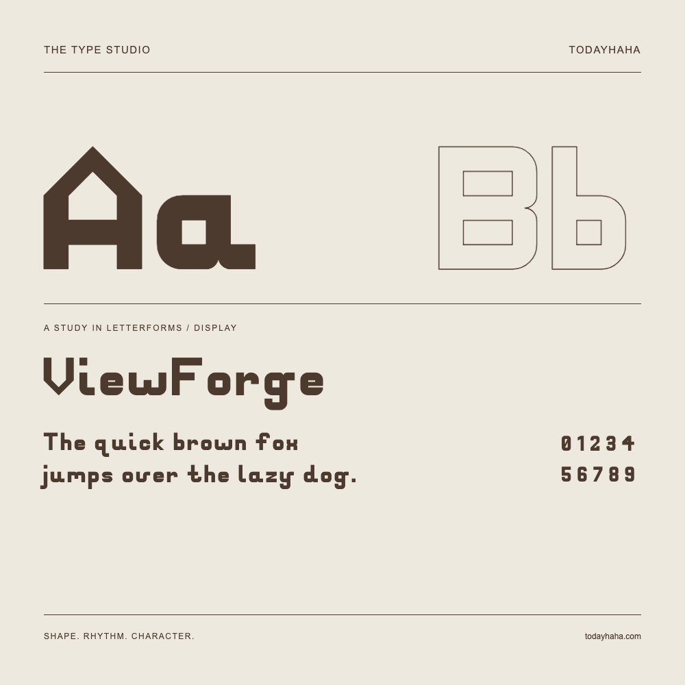 ViewForge — Buchstabenstudie mit Beispielsatz und Ziffern